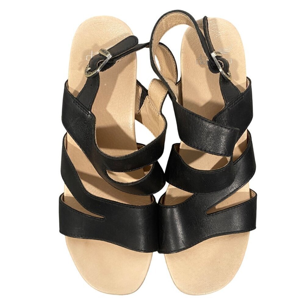Dansko black leather comfort strappy heeled sandals women’s 39 neutral chunky